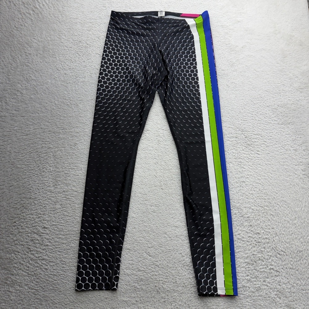 RUFSKIN Mens Honeycomb Print Athletic Leggings Black Multi Color Stripes Large